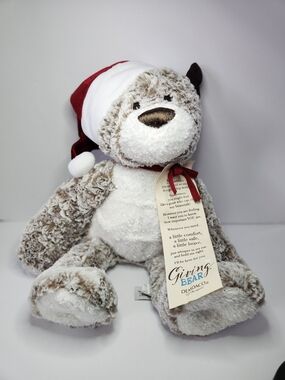 Demdaco Giving Bear Plush - White & Light Brown Holiday Bear